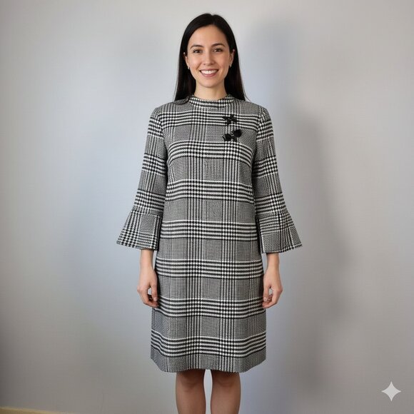 H&M Houndstooth Plaid 3/4 Sleeve Dress Size 6 - Picture 1 of 11
